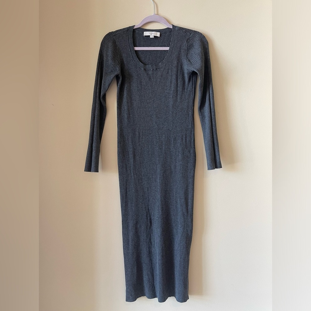 LOFT ribbed, long sleeve, scoop neck sweater dress